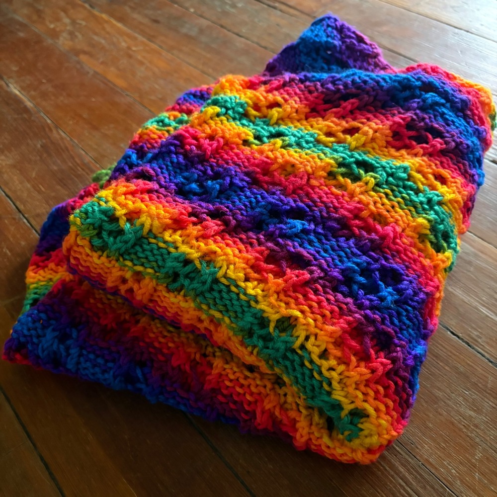 Handmade Rainbow Knit Triangle Shawl Oversized‎ Lace Wrap Pride Scarf Multicolor